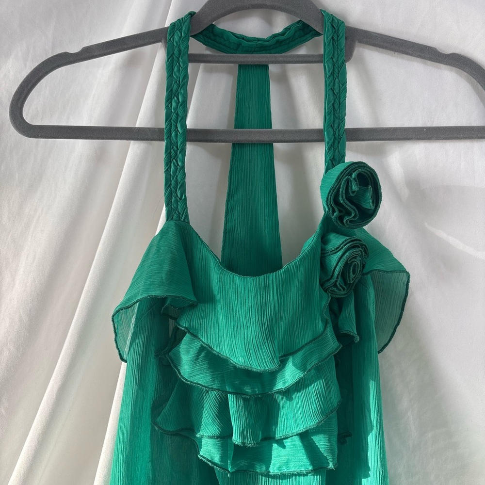 Y2K Emerald Green Ruffle Top - Picture 2 of 7